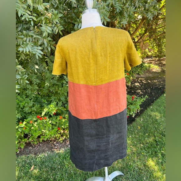 Andrea Jovine 100% linen Short Sleeve Colorblock Dress - Gold ,Orange, Black - Picture 6 of 7